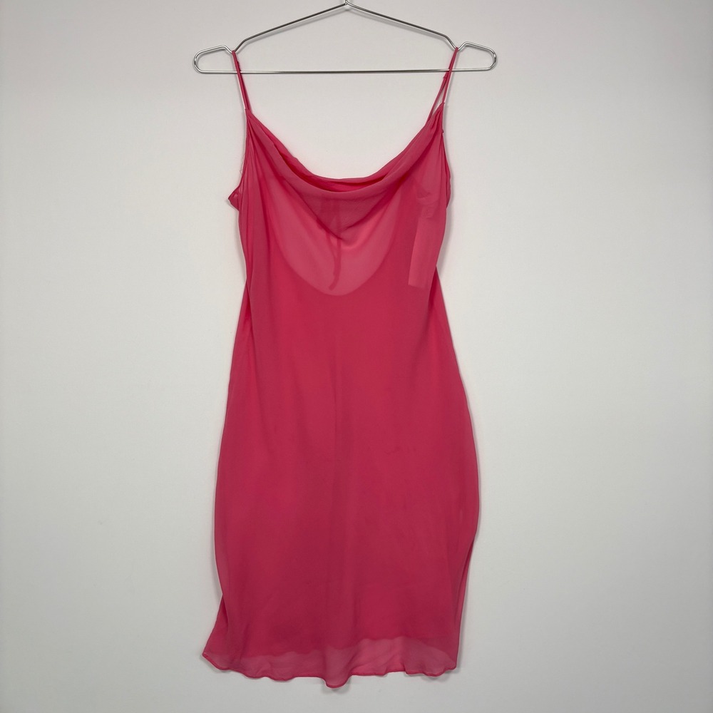 Victorias Secret Women Nightgown M Pink 100% Silk Cowl Neck Open Back Mini Slip